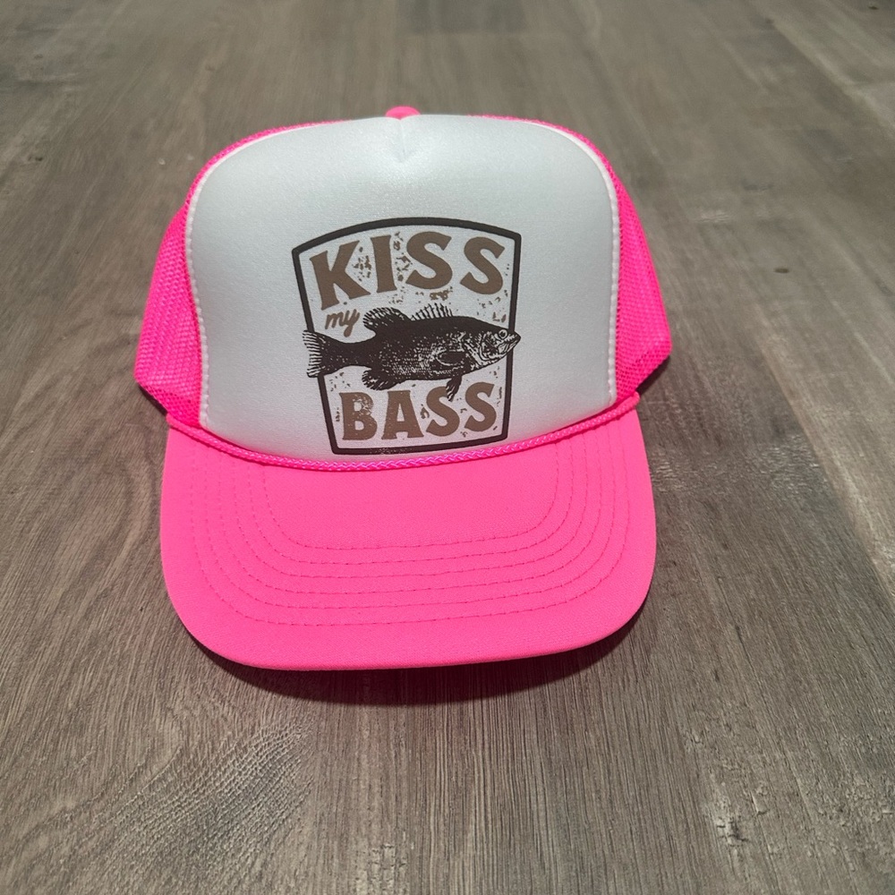 Pink and White Trucker Hat with Fish Graphic
